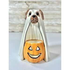 Cosmos Gifts Ghost Dog Holding Pumpkin Tealight Holder Cute Halloween